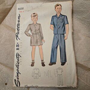 Simplicity 4600 sewing pattern Boys Shirt Trouser Size 6 vintage 40s CUT